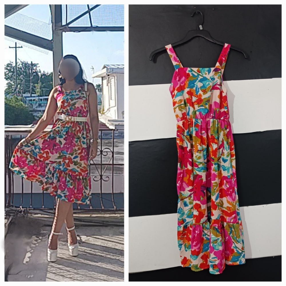 Women Floral Printed Strap Midi Dress